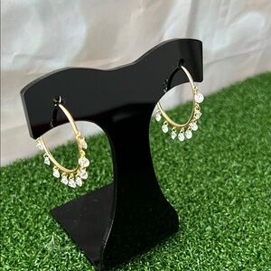 Gold Hoop Earrings with Clear Crystal Dangles